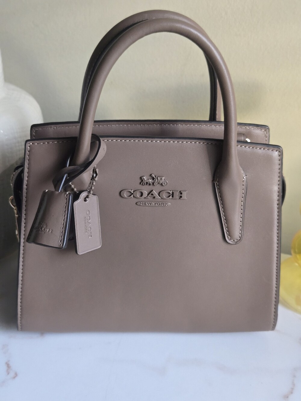 Like New Coach Andrea Dark Stone Carryall Satchel Bag Without Strap